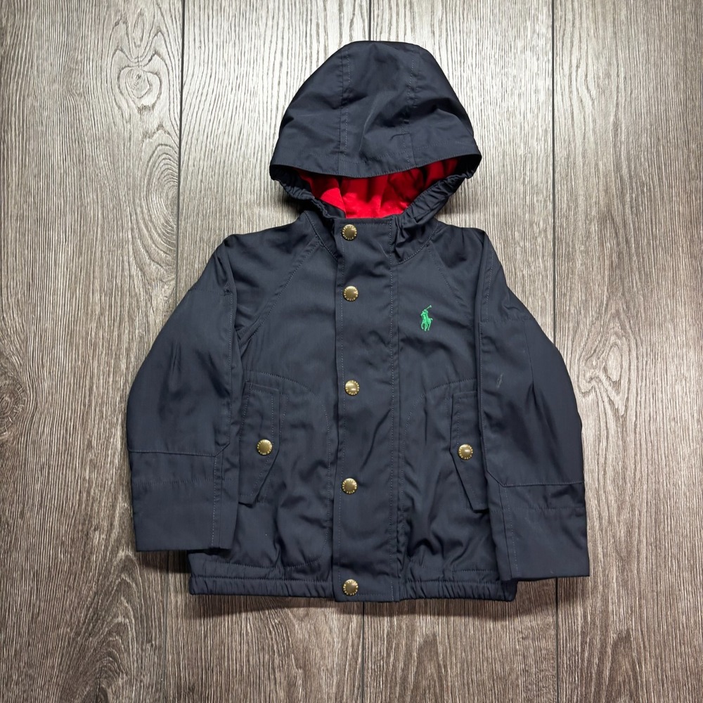 Polo Ralph Lauren Kids Navy Blue Zip Up Hooded Jacket Size 2T Tree Anorak